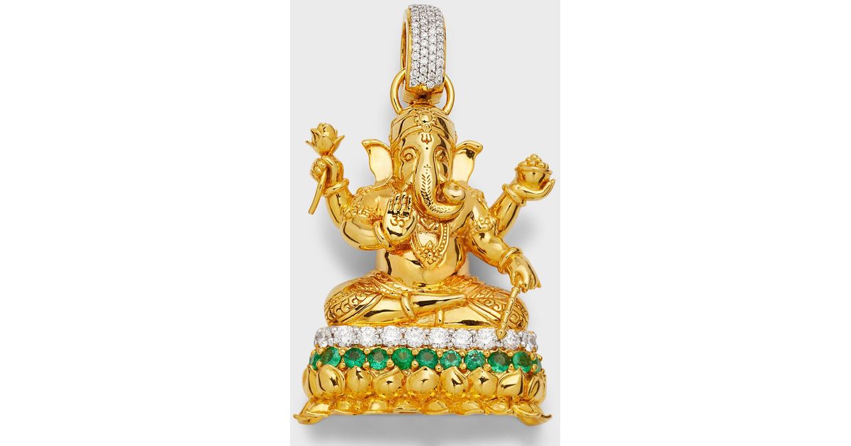 Buddha Mama 20k Yellow Gold Large Ganesha Diamond And Emerald Pendant ...