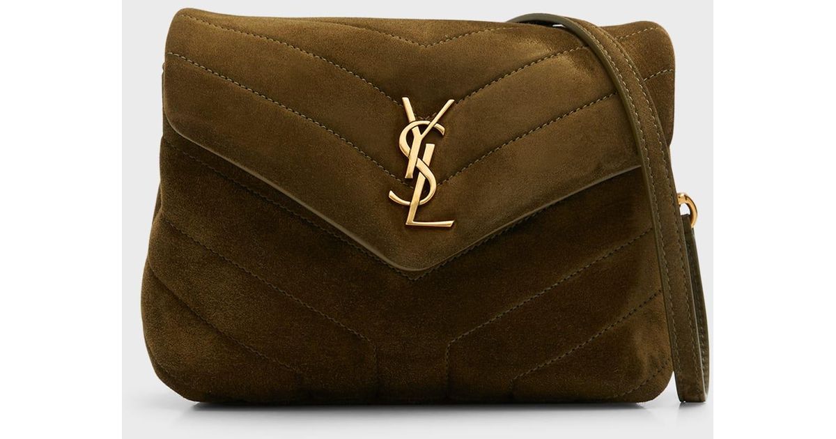 Saint Laurent Loulou Toy Quilted Suede Crossbody Bag in Natural | Lyst