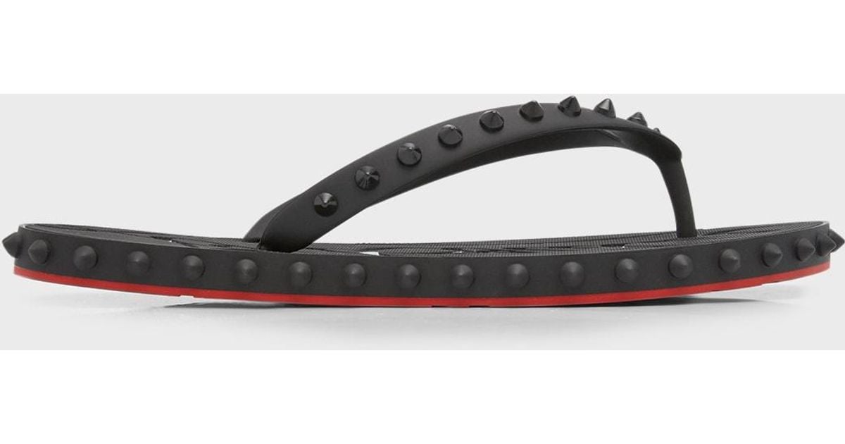 Christian Louboutin Loubi Donna Spike Flip Flops in Br…