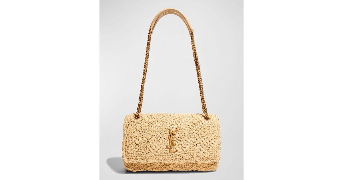 Saint Laurent Jamie Medium Ysl Crochet Raffia Shoulder Bag in Natural