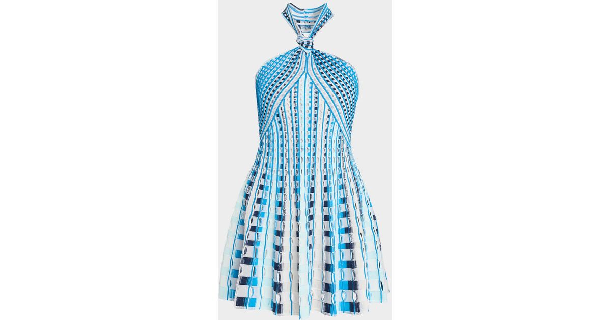 Jonathan Simkhai Jenna Eyelet Halter Mini Dress in Blue | Lyst