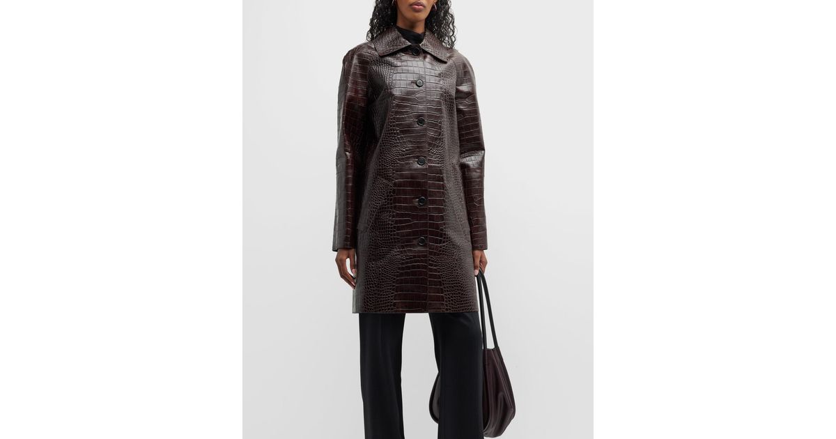 Michael Kors Balmacaan Crocodile Embossed Leather Coat in Black Lyst