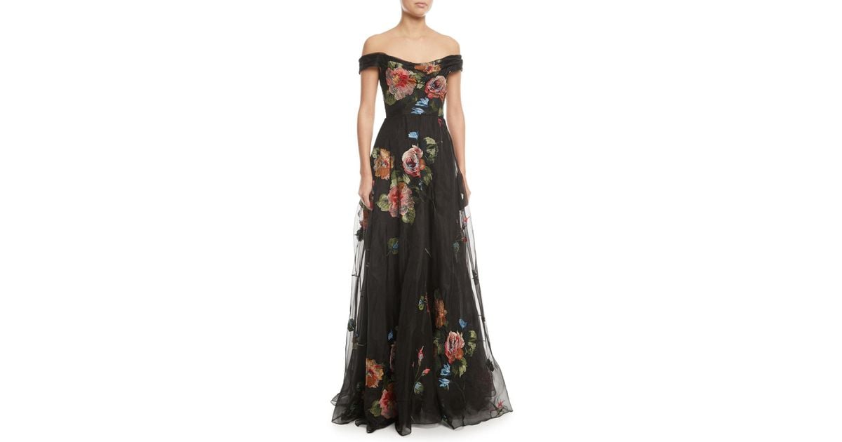 marchesa notte off the shoulder gown