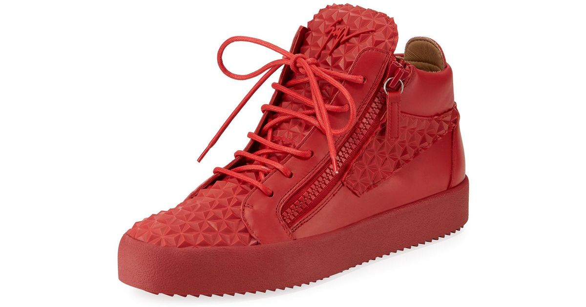 Giuseppe Zanotti Men's Pyramid Leather Mid-top Sneakers in Red for Men -  Lyst