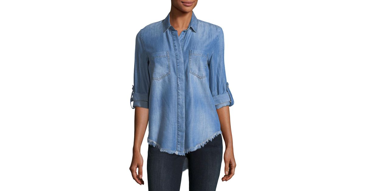 frayed hem denim shirt