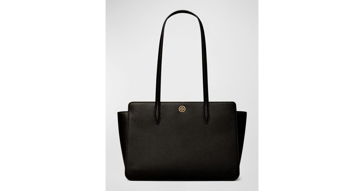 Tory Burch Robinson Small Pebbled Leather Tote Bag in Black | Lyst