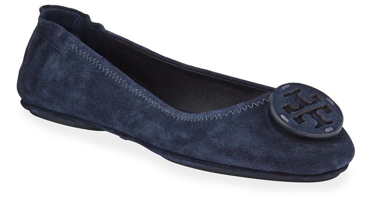 Tory Burch Minnie Travel Logo Perfect Navy Suede Ballet Pumps in Blue - Save 51% - Lyst