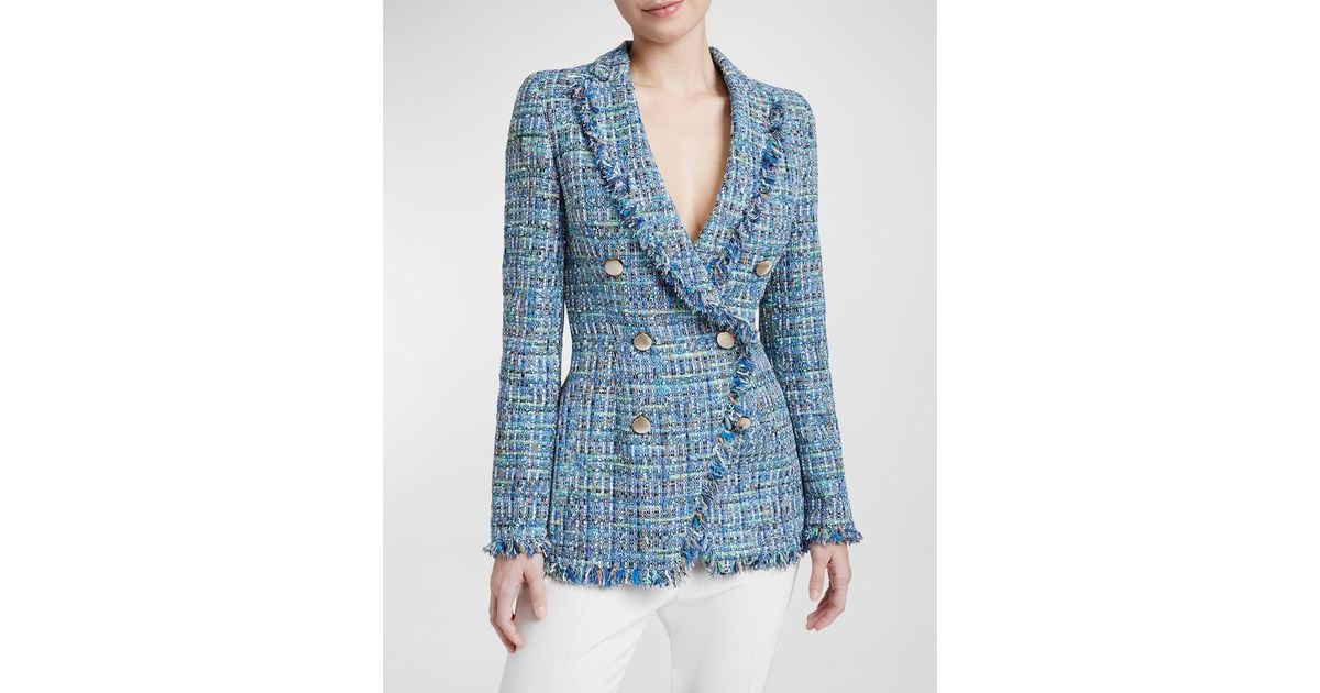Santorelli Saba Doublebreasted Tweed Jacket in Blue Lyst