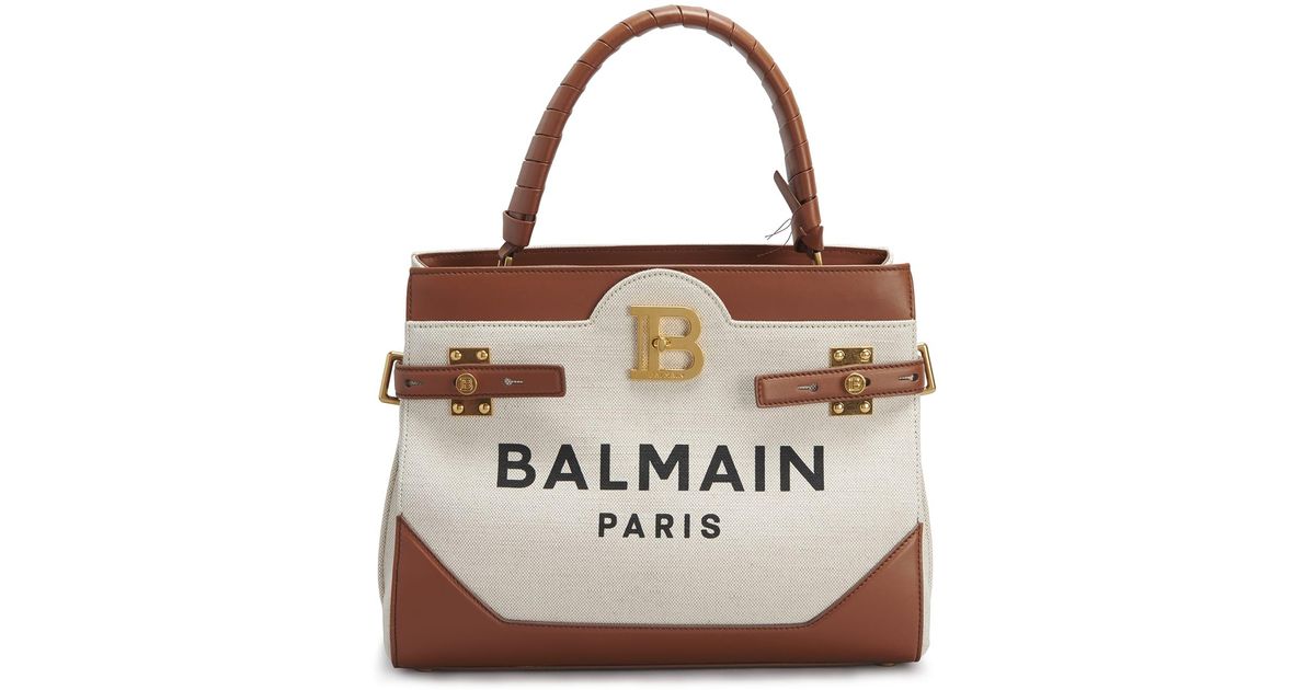 Balmain Bbuzz 31 Logo Canvas Shoulder Bag in Brown | Lyst