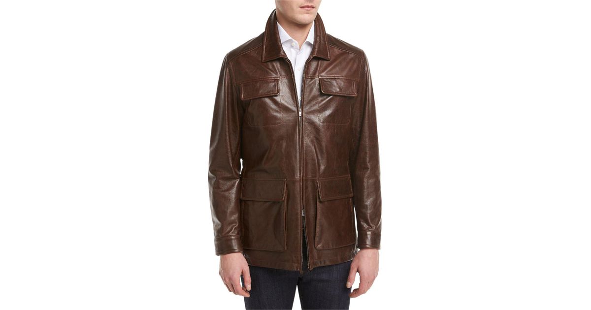 Lyst Isaia Vintage Lamb Leather Safari Jacket In Brown For Men