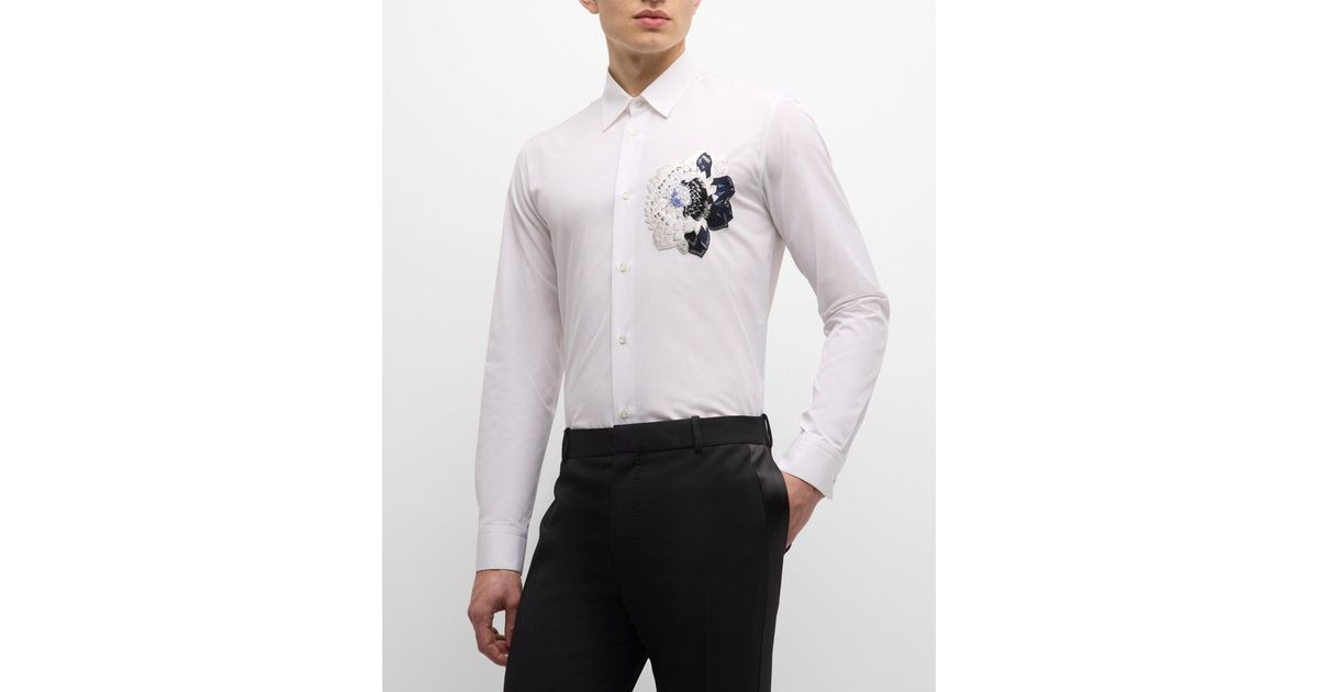 Alexander McQueen floral-appliqué cotton shirt - White