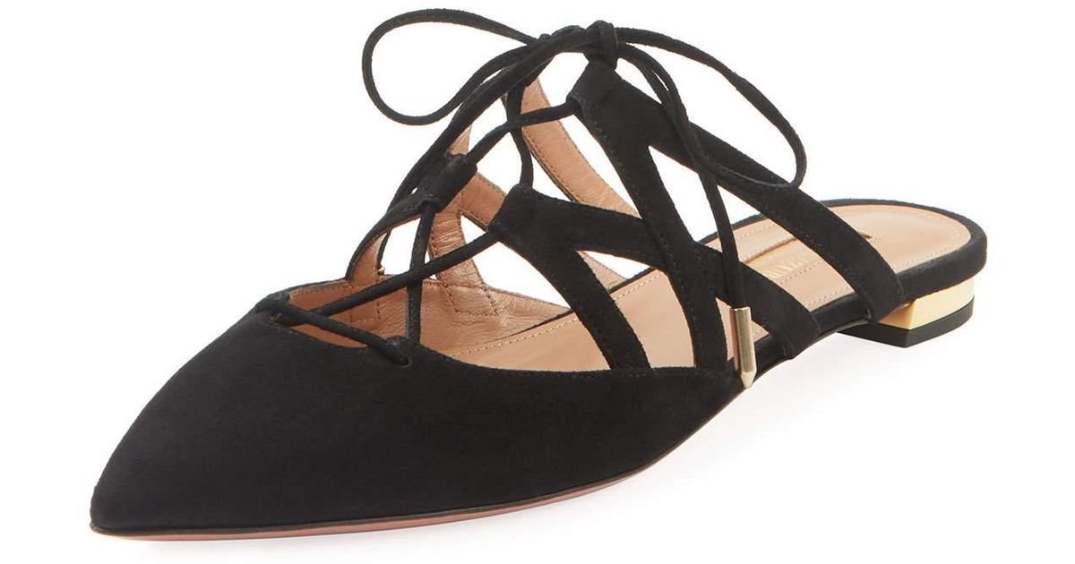 Aquazzura Belgravia Flat Suede Mules in Black Lyst