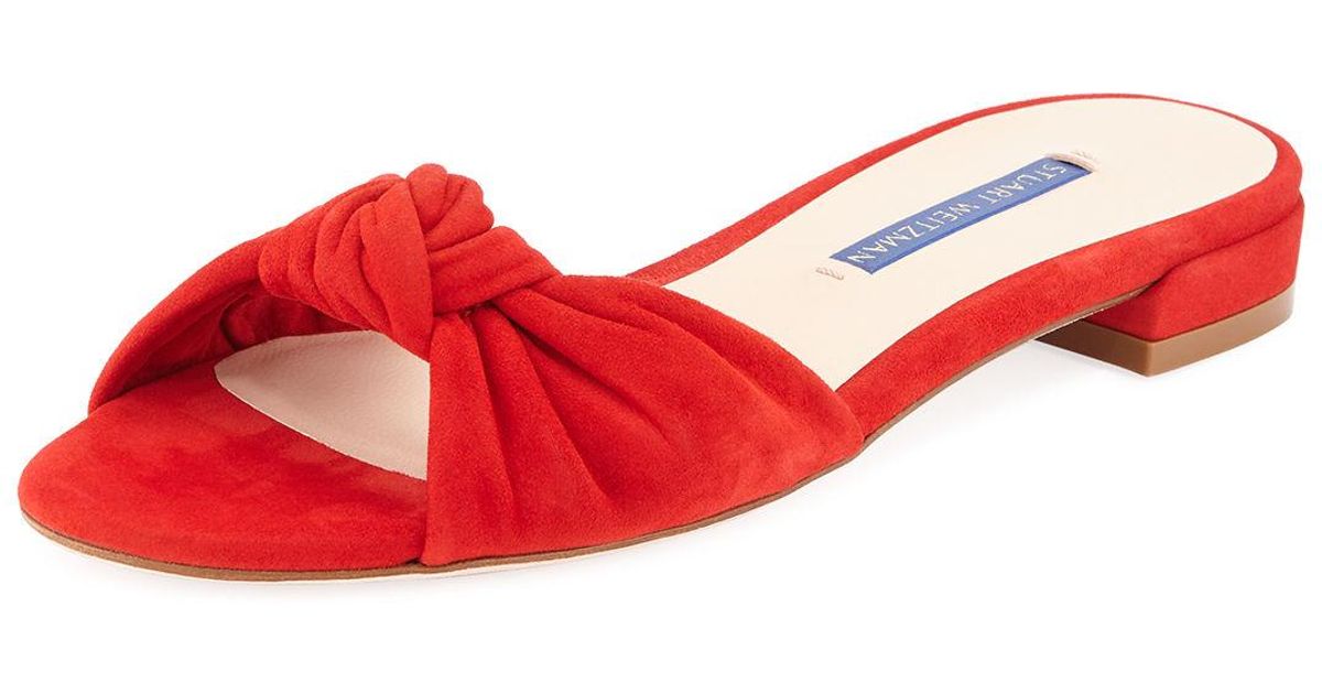 stuart weitzman kelli suede knot slide sandals