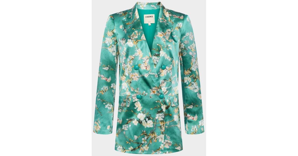 L'Agence Cherry Blossom Taryn Double-Breasted Blazer in Green | Lyst