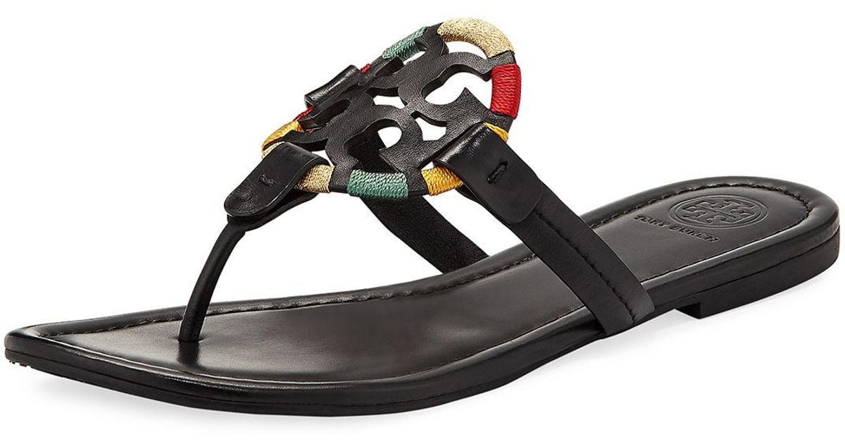 tory burch miller embroidered sandal black