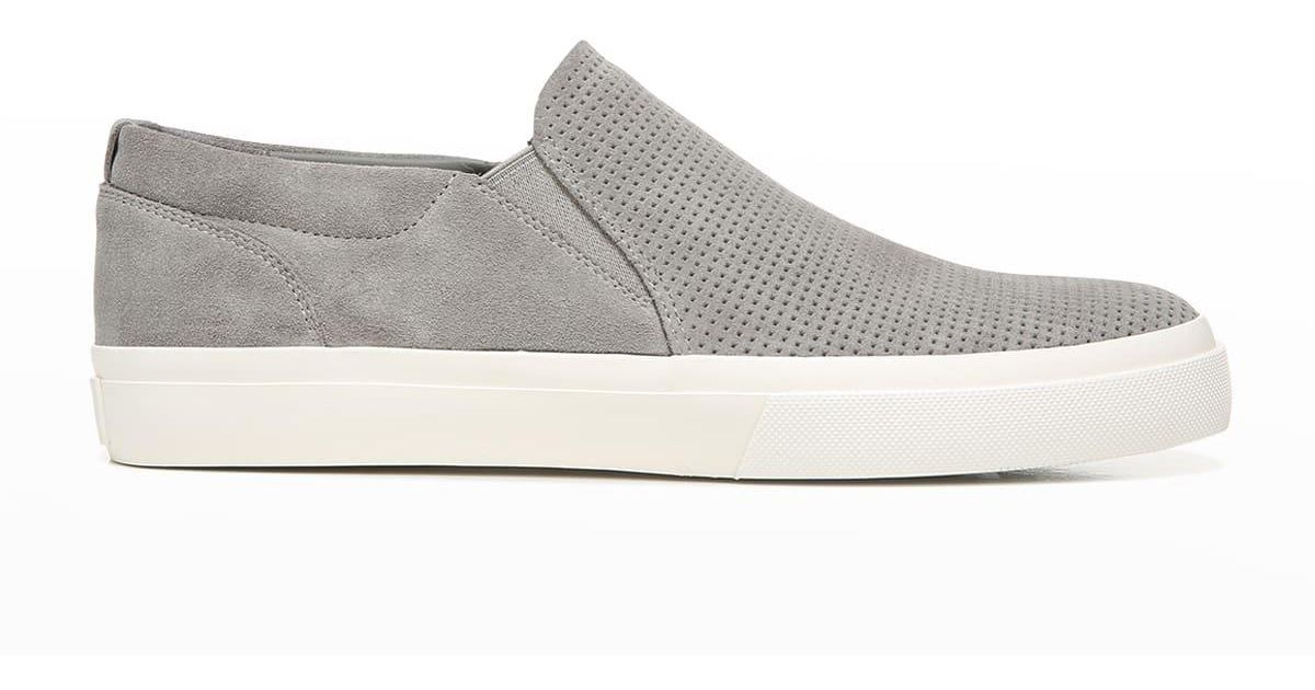 Vince Fletcher Perforated Suede Slip-on Sneakers in White for Men | Lyst