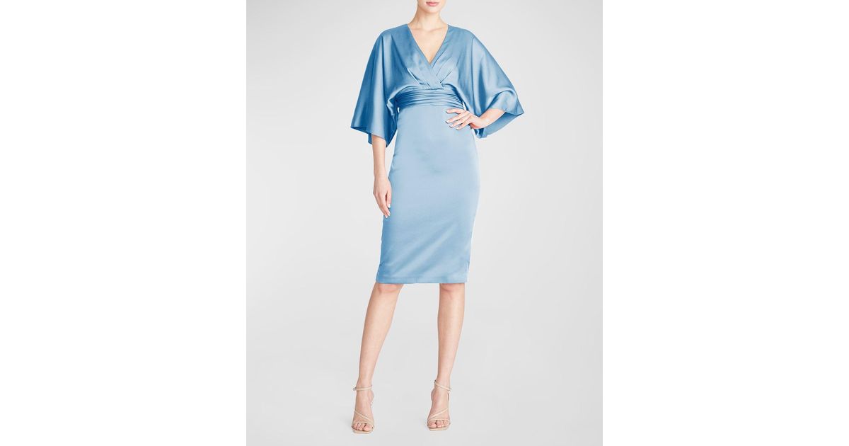 THEIA Kimonosleeve Satin Cocktail Dress in Blue Lyst