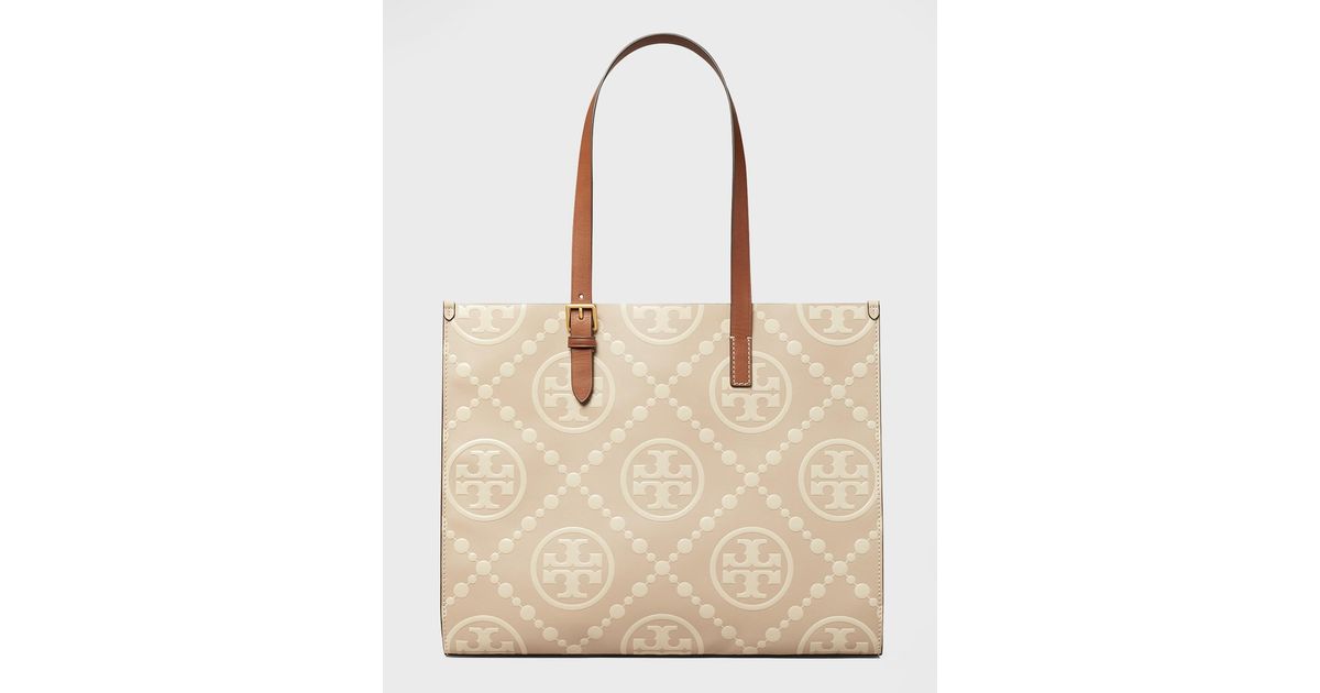 Tory Burch T Monogram Embossed Tote Bag in Natural Lyst