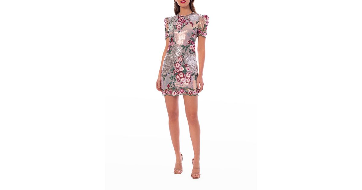 HELSI Paula Floral-embroidered Sequin Mini Dress | Lyst