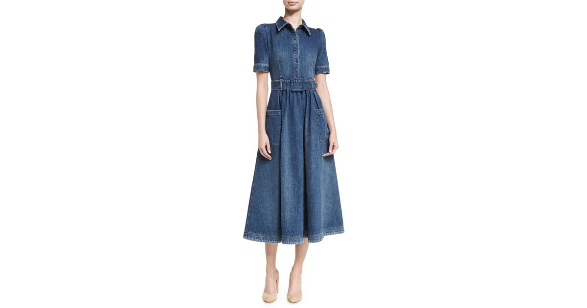 co belted denim dress