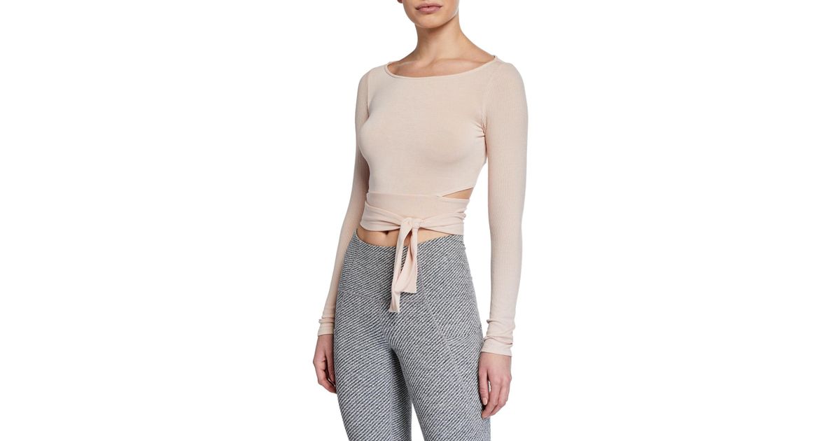 Alo Yoga Barre Long-sleeve Tie-waist Crop Top in Pink