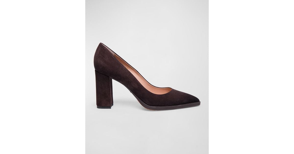 Santoni Estelle Suede Block Heel Pumps in Brown Lyst
