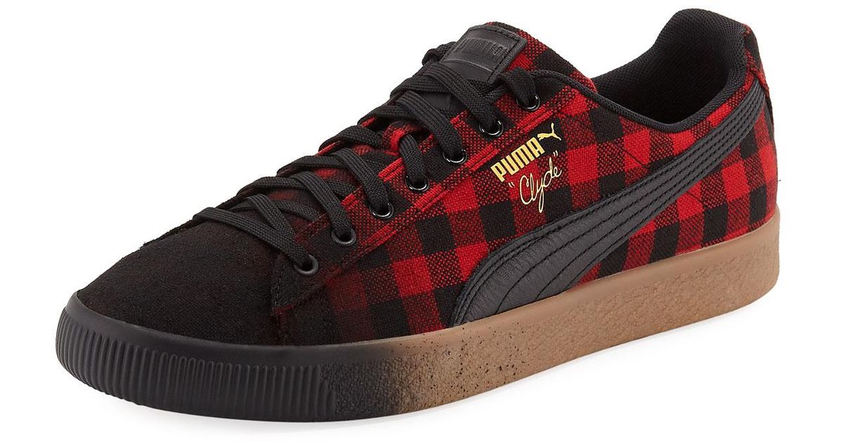 puma clyde red buffalo plaid