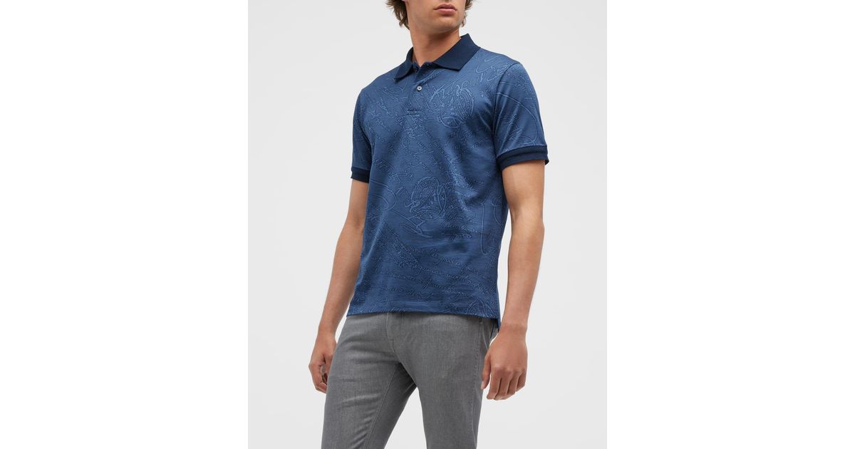 Berluti Scritto Knit Polo Shirt in Blue for Men | Lyst
