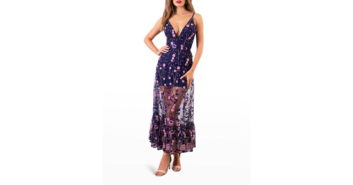 HELSI Vanessa Floral Embroidered Sleeveless Gown in Purple | Lyst