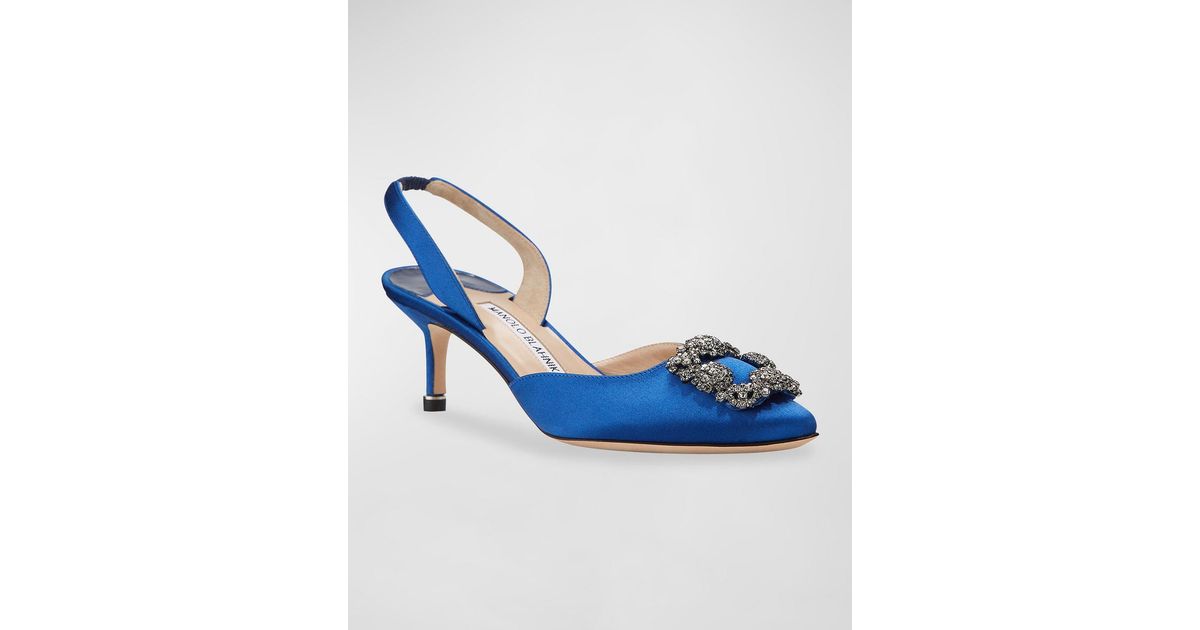 Manolo Blahnik Hangisi Kitten-heel Satin Slingback Pumps in Blue | Lyst