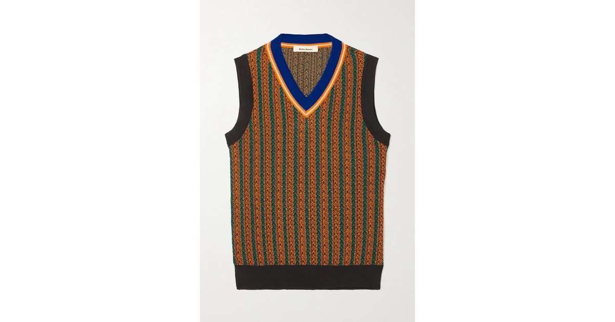 Wales Bonner Orchestre Striped Jacquardknit Vest in Brown Lyst