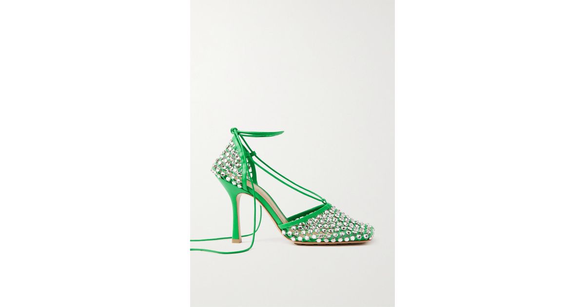 Bottega Leathertrimmed Crystalembellished Mesh Pumps in Green