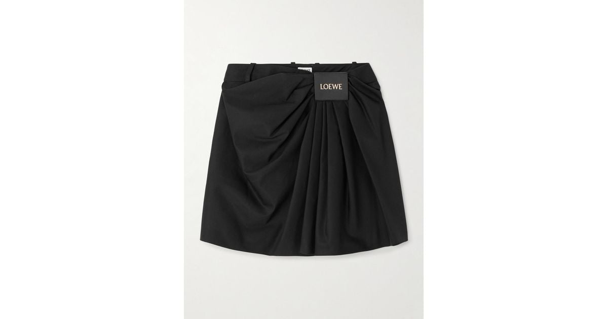 【関税&送料込】Loewe Black Cotton Blend Mini Skirt Loewe Draped Cotton And Silk-Blend Twill Mini Skirt in Black
