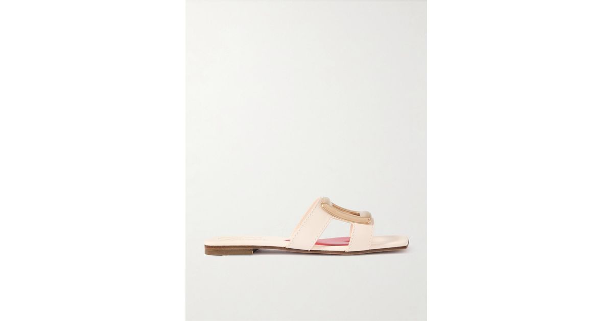 Rodger Cut Out Roger Vivier Nagoya Embellished Cutout Leather Slides in Natural | Lyst