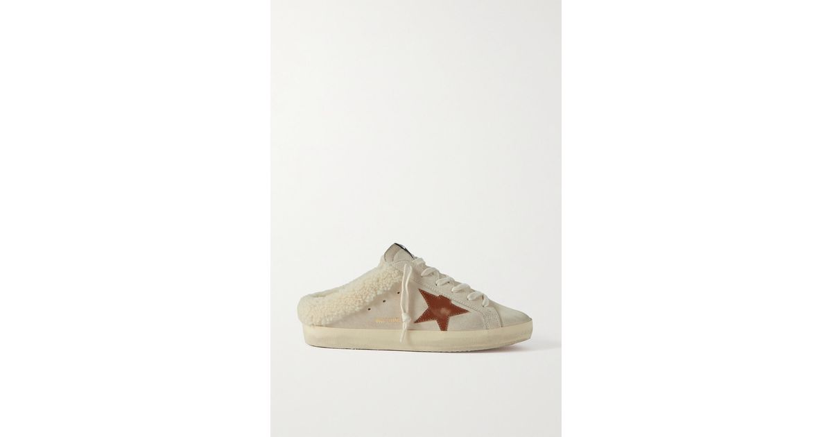 Golden Goose Super-star Sabot Shearling-lined Distressed Leather-trimmed  Suede Slip-on Sneakers in Natural | Lyst