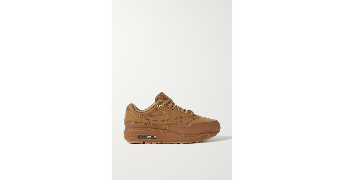 Nike Air Max 1 Suede And Croc Effect-trimmed Leather Sneakers in Brown |  Lyst