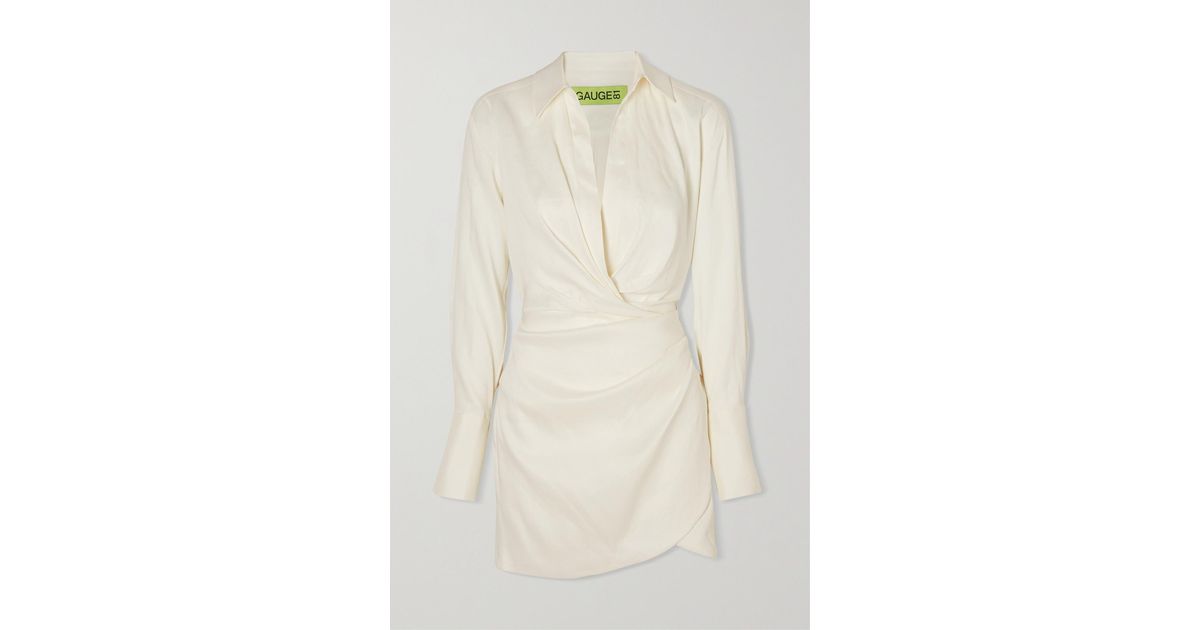 GAUGE81 Naha Draped Linenblend Mini Shirt Dress in White Lyst UK