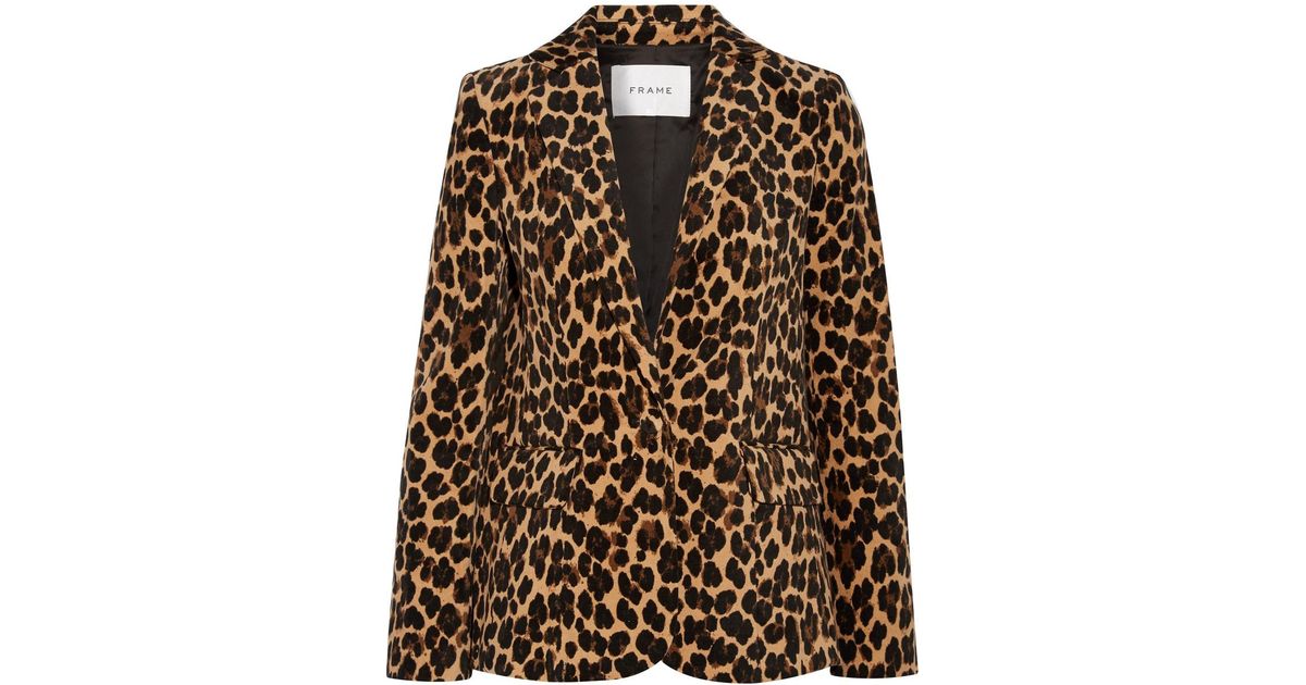 FRAME Leopard-print Cotton-blend Velvet Blazer in Brown | Lyst