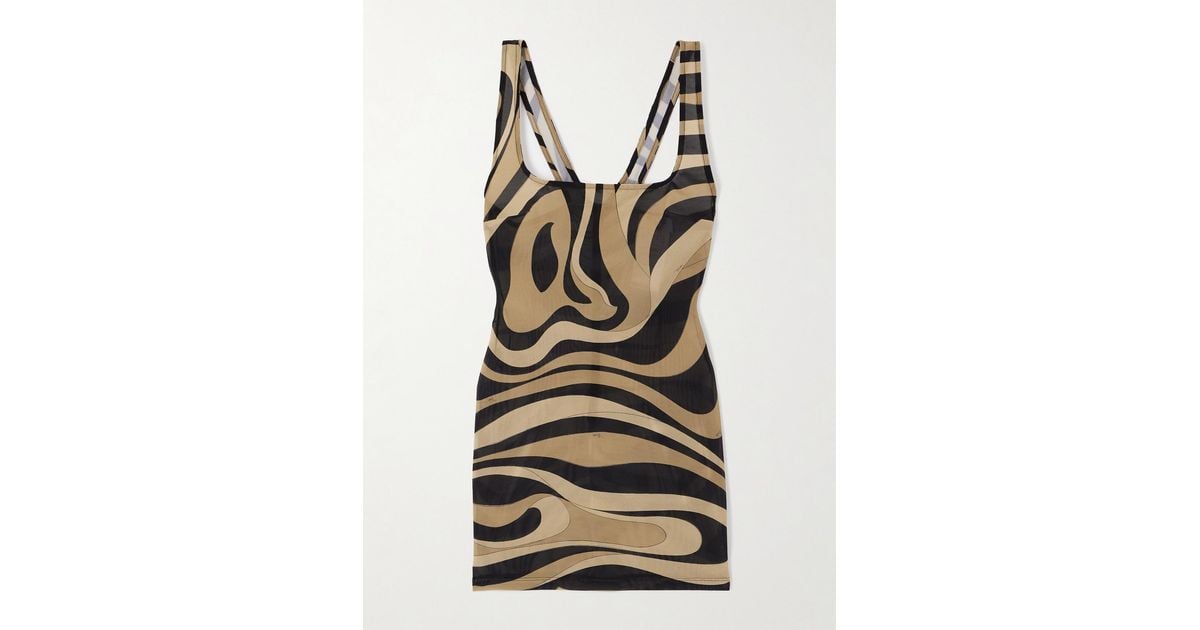 Emilio Pucci Marmo Printed Stretch-Mesh Mini Dress in Black