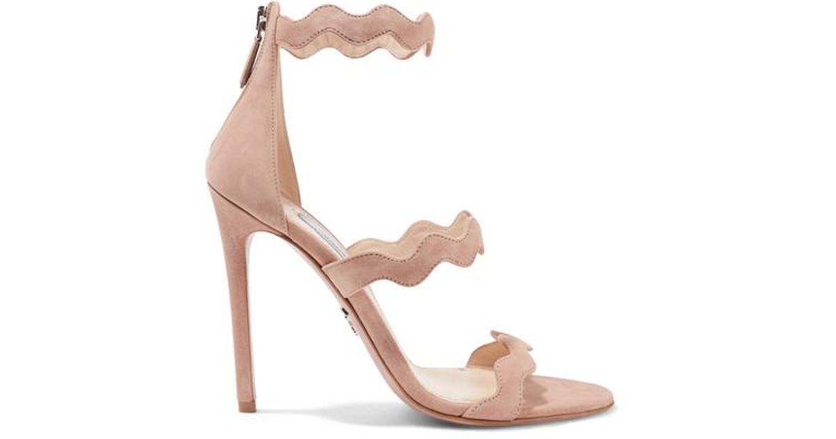 Prada 115 Scalloped Suede Sandals in Natural | Lyst