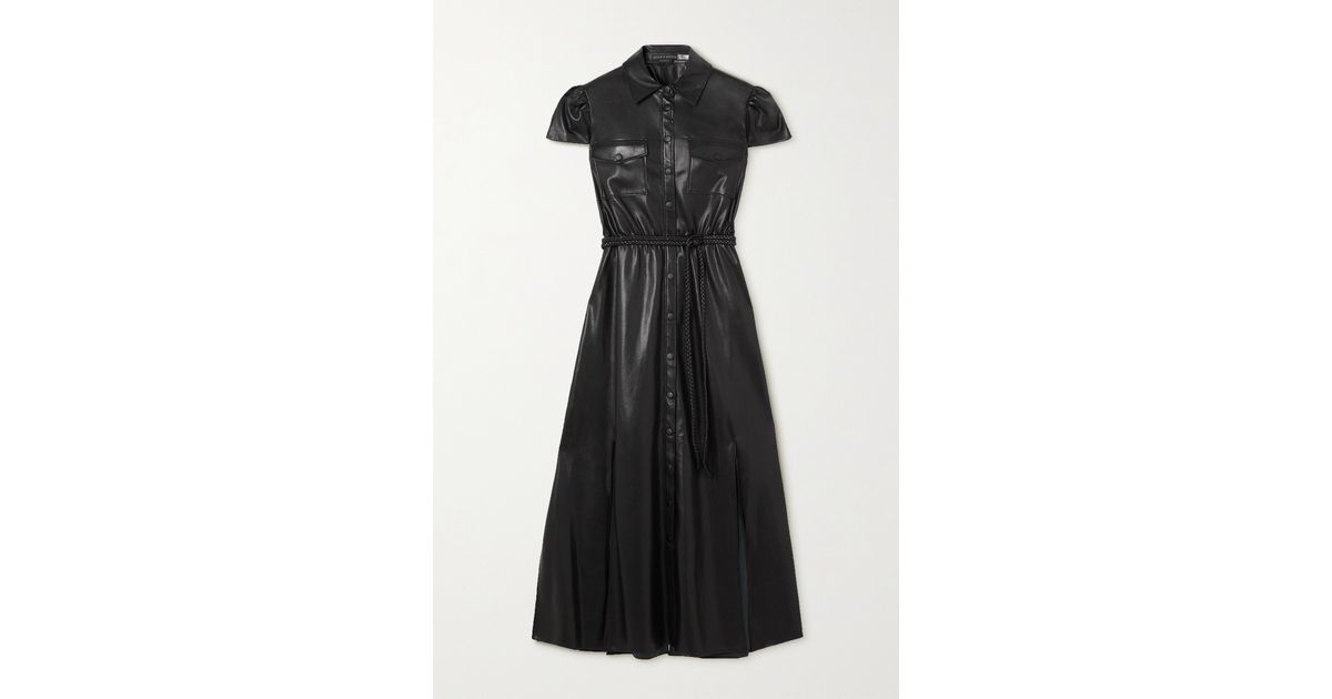 Alice + Olivia Miranda Vegan Leather Midi Dress in Black | Lyst Australia