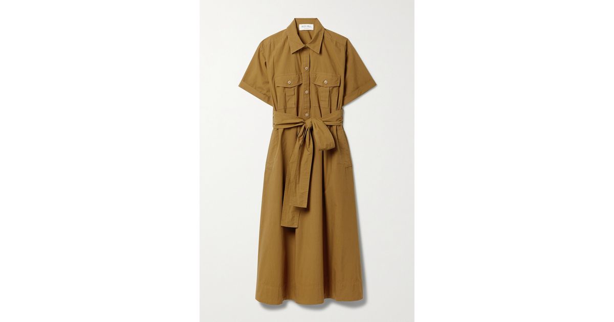 Belted cotton-poplin midi shirt dress