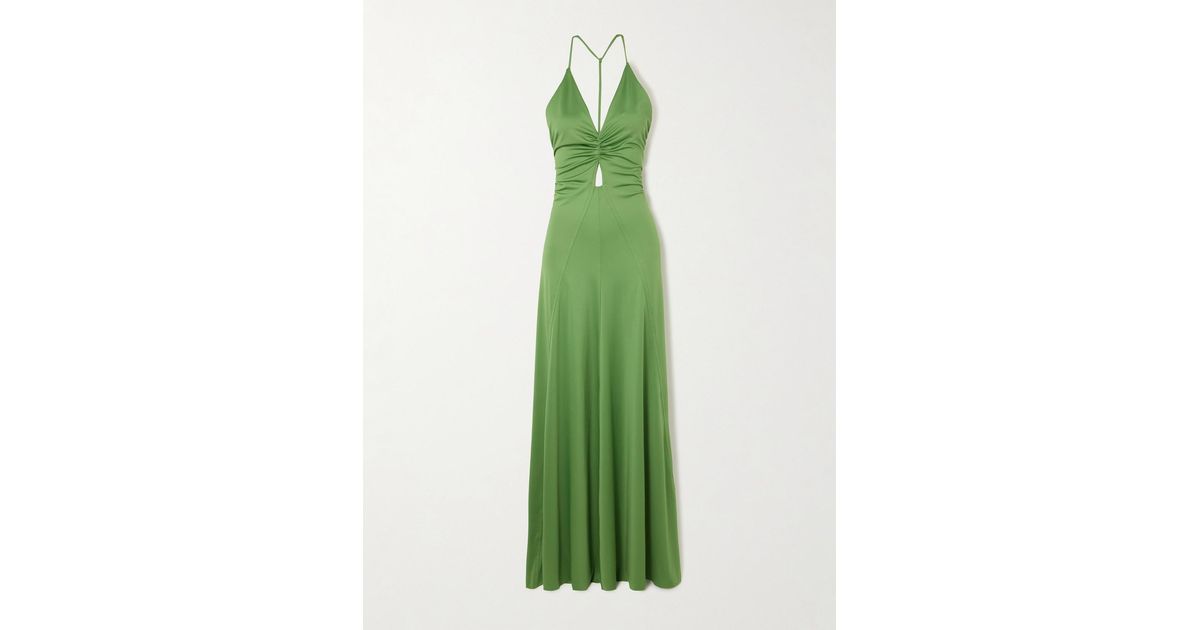 Victoria Beckham Cutout Ruched Stretch-Satin Gown in Green | Lyst Victoria Beckham Cutout Ruched Stretch-Satin Gown in Green | Lyst