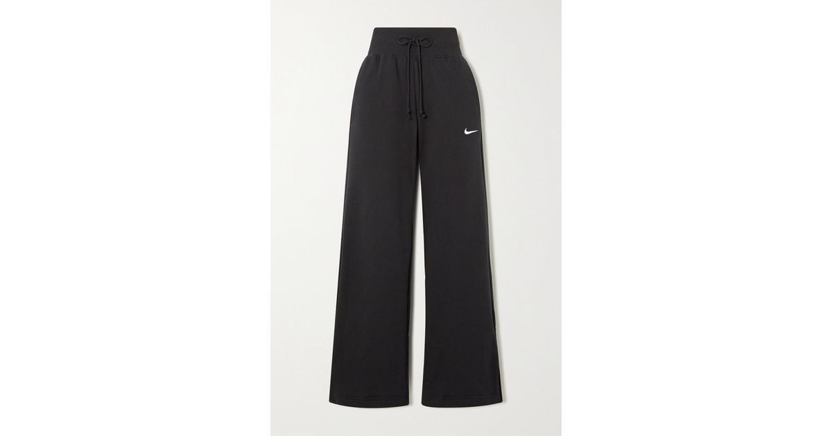 Nike Phoenix Fleece Embroidered Cotton-blend Jersey Wide-leg Track Pants in  Black