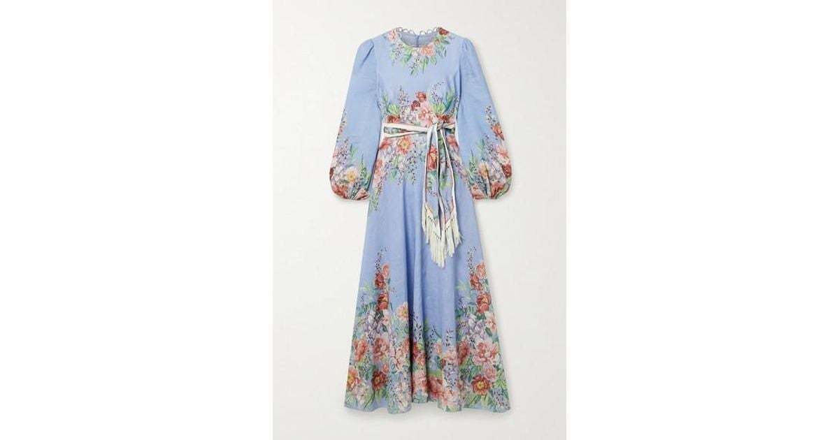 Zimmermann Floralprint Linen Maxi Dress in Blue Lyst