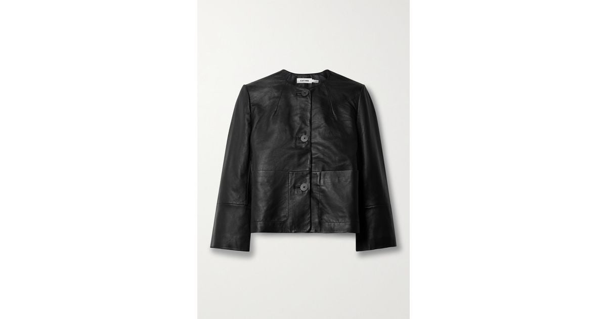 Cefinn Leah Cropped Leather Jacket in Black | Lyst