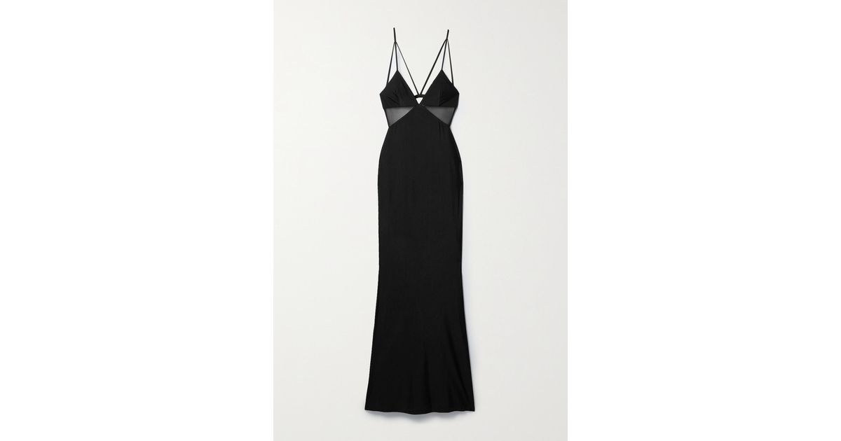 retroféte Stormi Openback Meshtrimmed Stretchjersey Maxi Dress in Black Lyst