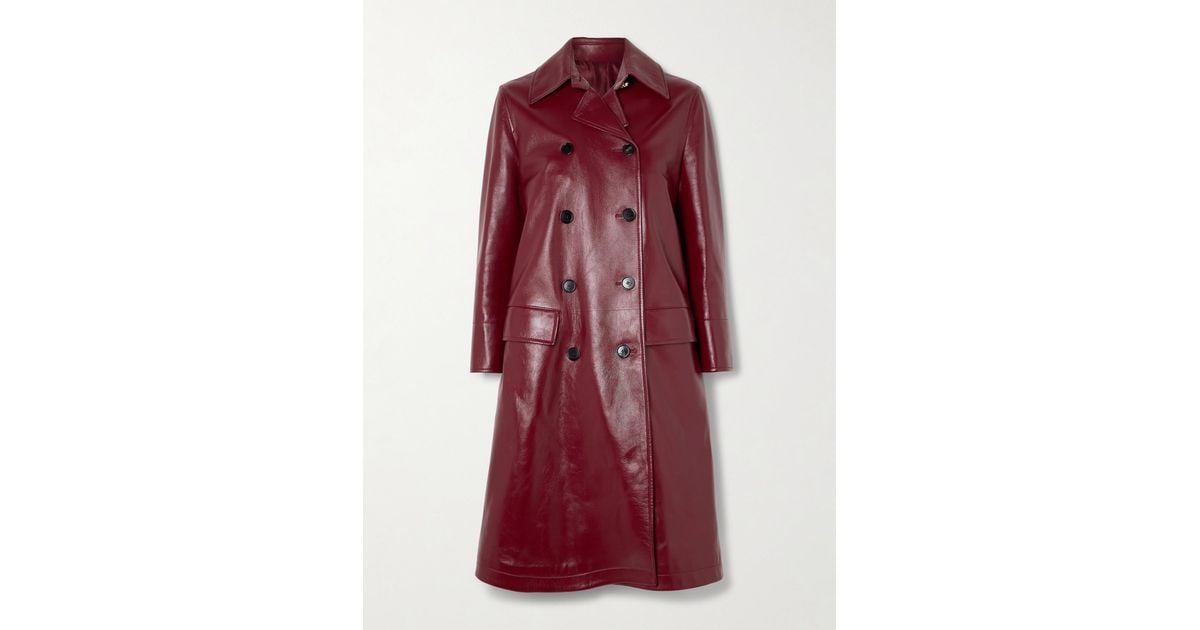 Gucci Double-Breasted Glossed-Leather Trench Coat in Red Lyst UK