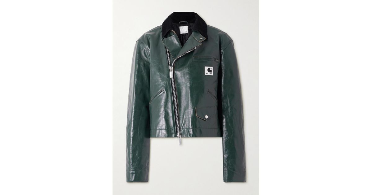Sacai Carhartt Wip Cotton Corduroy-Trimmed Leather Biker Jacket in 