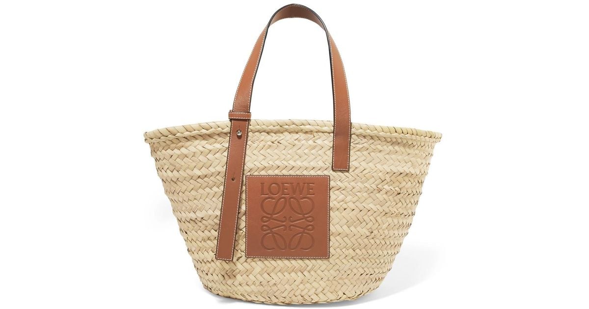 Loewe Large Leather-trimmed Woven Raffia Tote in Tan (Brown) | Lyst